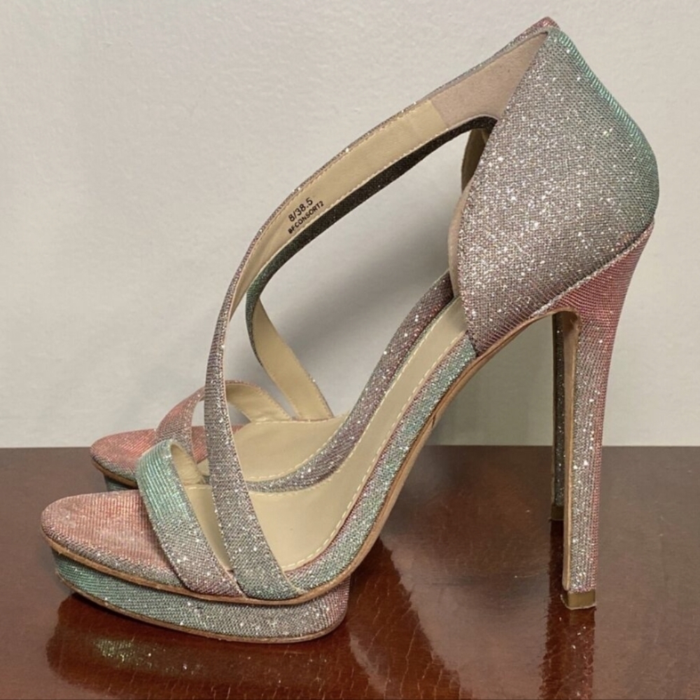Brian Atwood Rainbow Strappy Heels 4.75" Platform Sandals Size 8